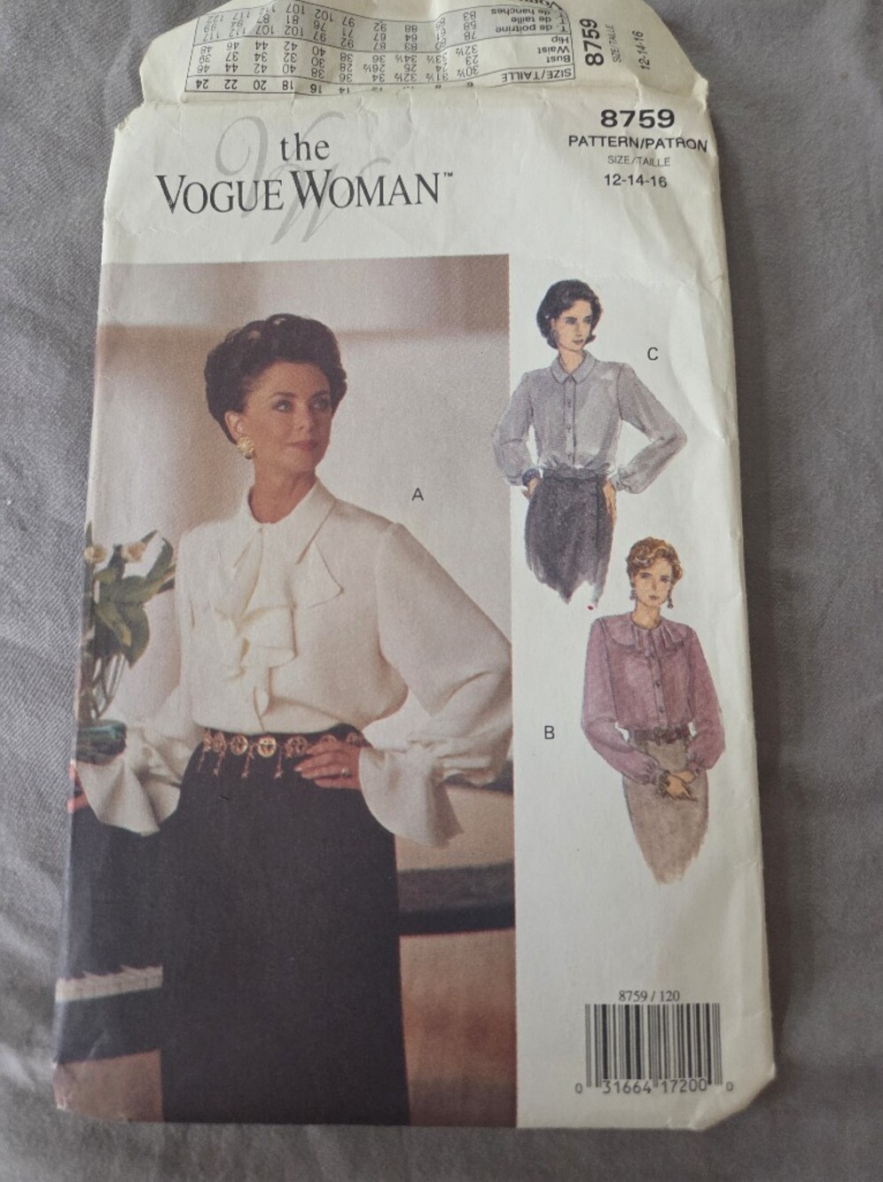 Vogue Patterns 8759 The Vogue Woman Misses' Blouse Sewing Pattern